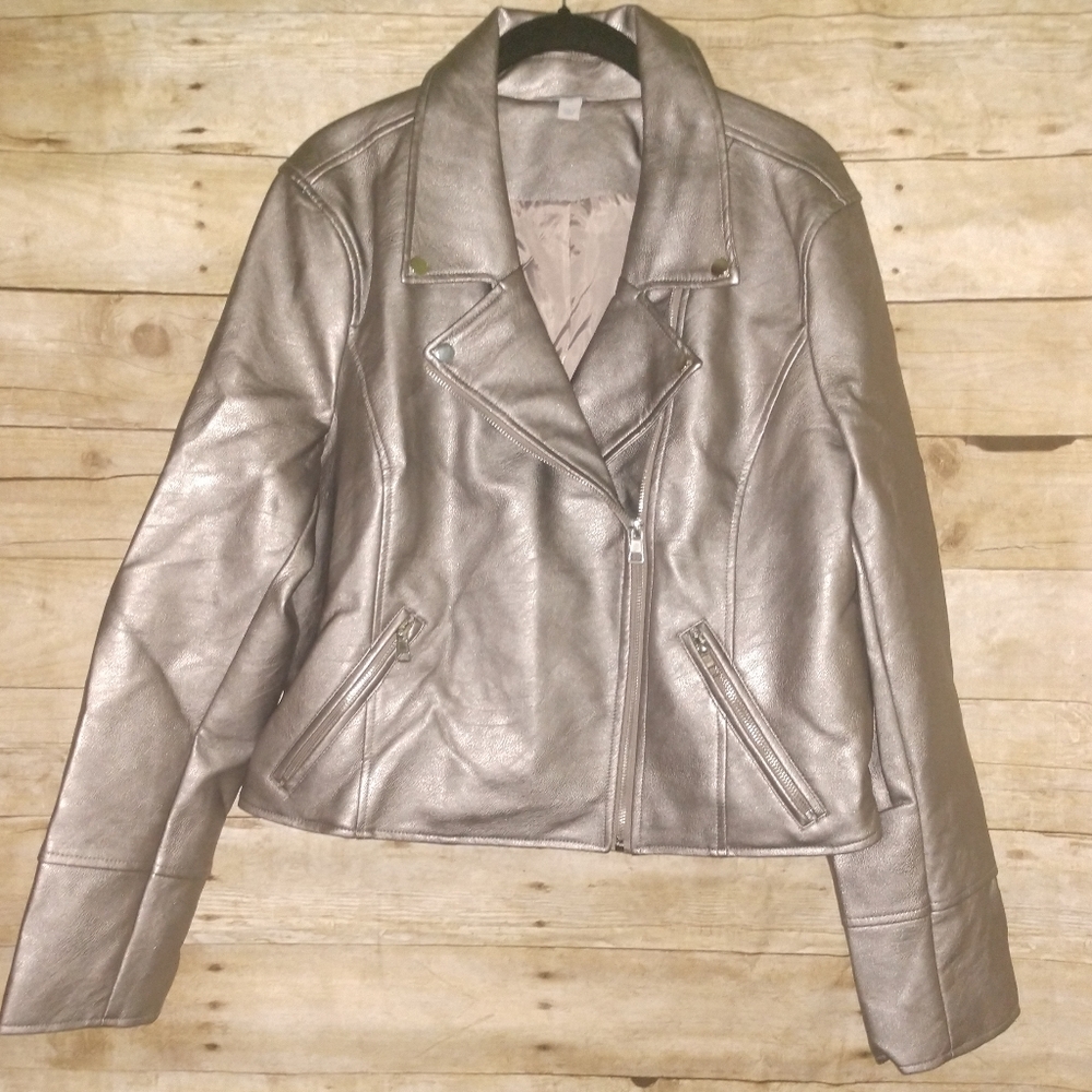 🌹Rose Gold Metallic Moto faux leather ja